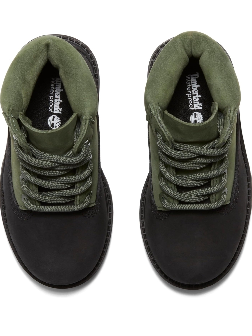 Timberland Black Boots with Dark Green Collar